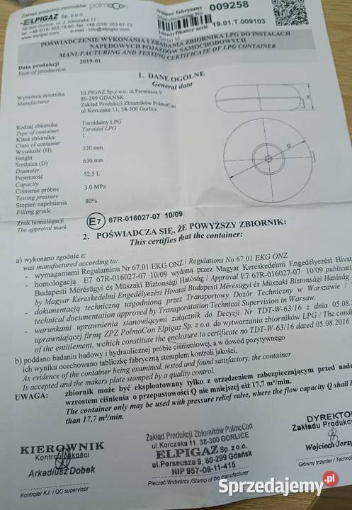 Butla gazowa LPG WAŻNA DO 2029R Rok produkcji 2019 Pępowo sprzedam