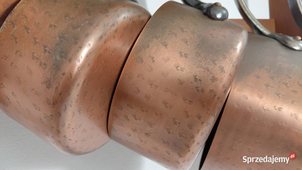 Zestaw Francuskich kutych rondli miedzianych