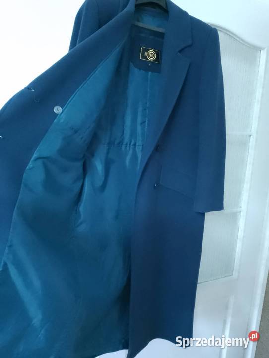 Długi granatowy płaszcz jesieńzima Bez wzoru sprzedam