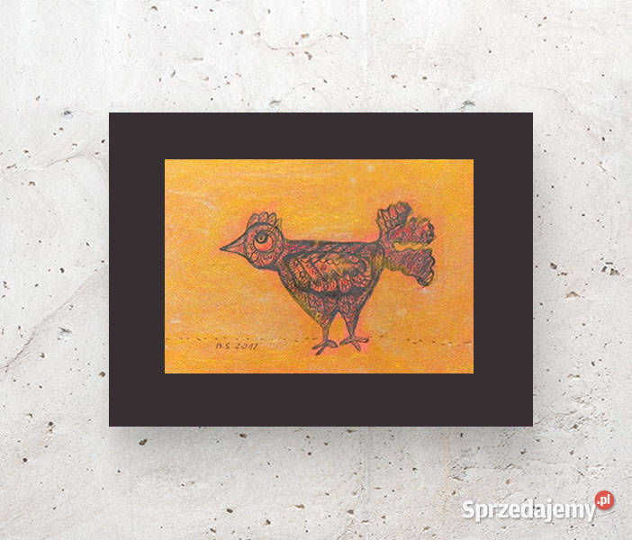 czerwono czarny obraz rustykalny rysunek ptaszek Dekoracje i ozdoby podkarpackie