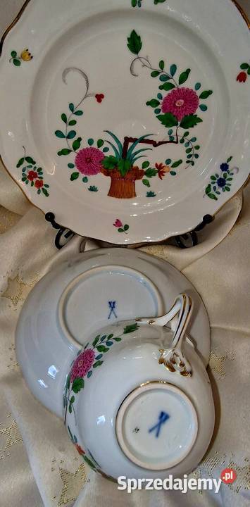 Kolekcjonerskie trio Miśnia wzór spieniacza lubelskie Sadurki