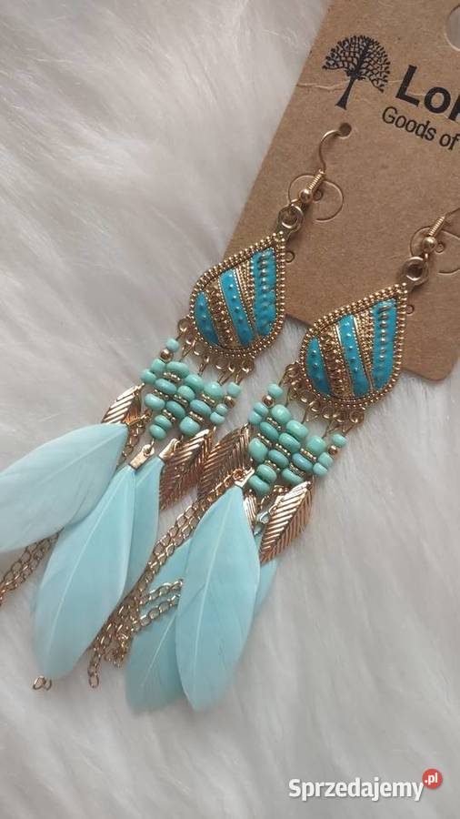 Niebieskie długie kolczyki boohoo z piórkami Olkusz sprzedam