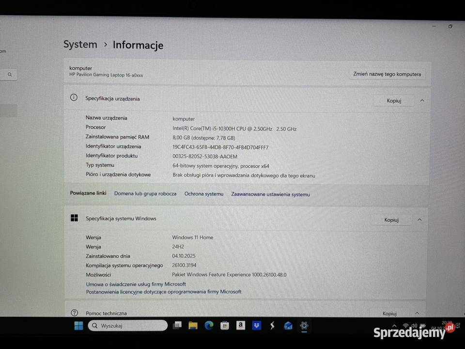 HP Pavilion Gaming 16 Pamięć RAM 8 Iława