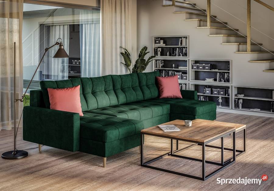 Narożnik skandynawski U butelkowa zieleń z