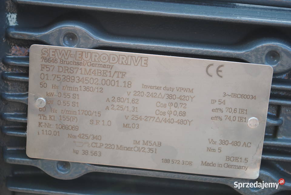 Motoreduktor 055kw 12obrmin z hamucem firmy SEW Pozostałe Kargowa