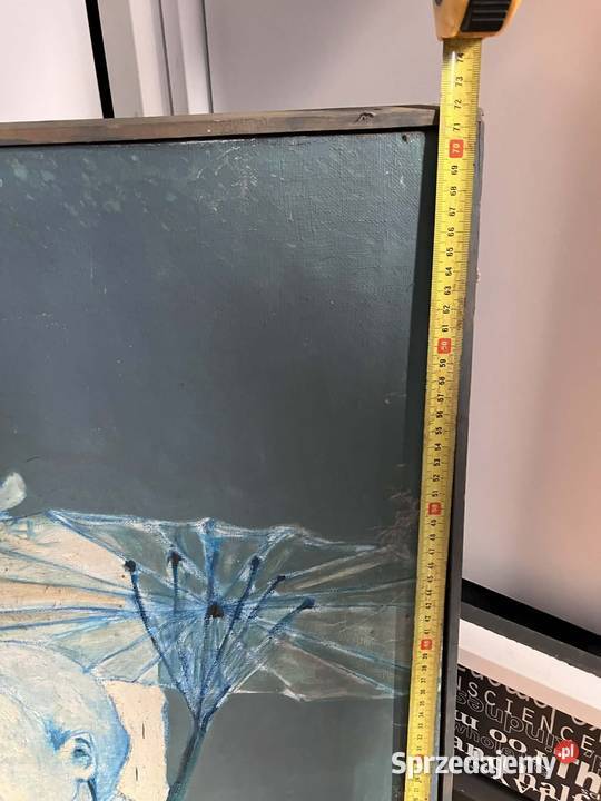 Duży zabytkowy obraz 102x72 postacie ludzkie i Bielsko-Biała