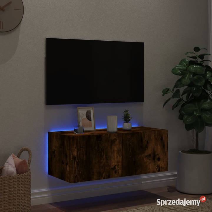 Ścienna szafka TV z LED przydymiony dąb 80x35x31 Warszawa