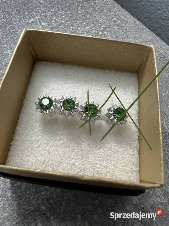 Kolczyki srebrne z zielonym diamentem Jasło sprzedam