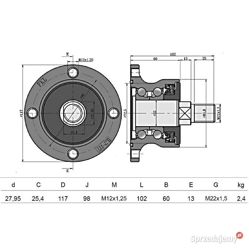 Piasta talerza 4otw bezobsługowa rozst98mm
