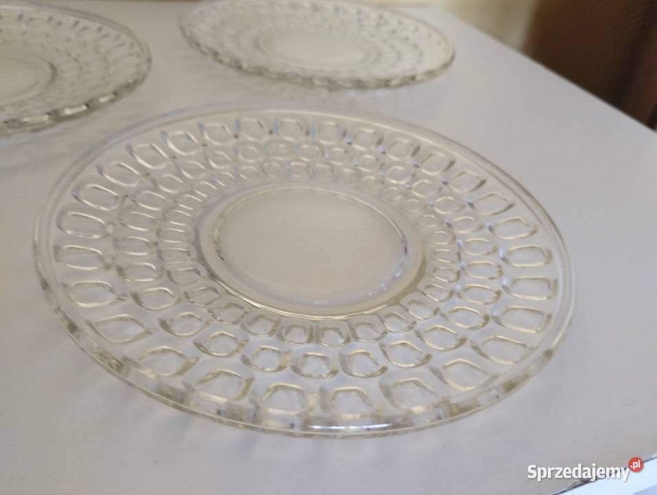 PRL talerzyki deserowe szkło 3 przezroczysty łódzkie