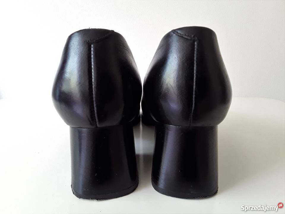 Buty czarne skórzane szerokiniewysoki obcas Warszawa