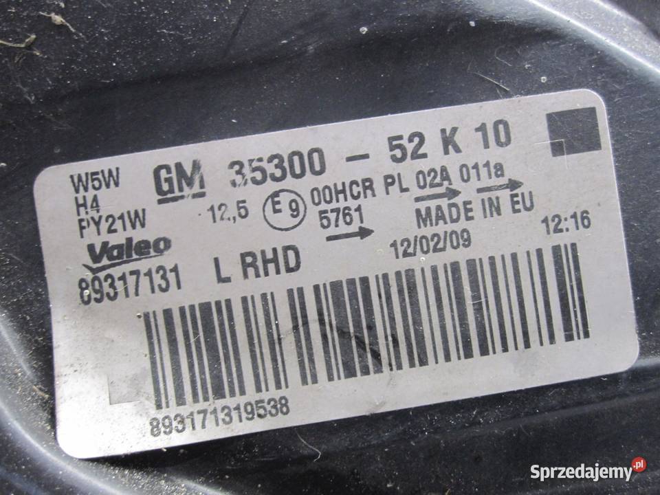 OPEL AGILA B 09r lampa lewa przód 3530052K10 osobowe