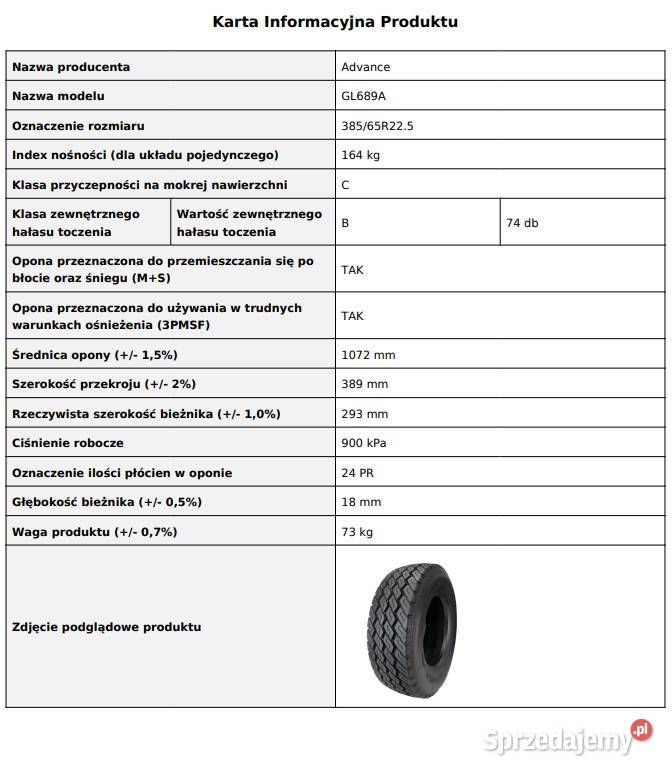 ADVANCE GL689A 38565 R225 Nowa opona naczepowa 22.5cale Zarębki