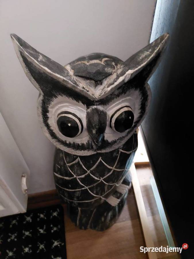 Sowa duża rzeźba drewno i mała Wrocław