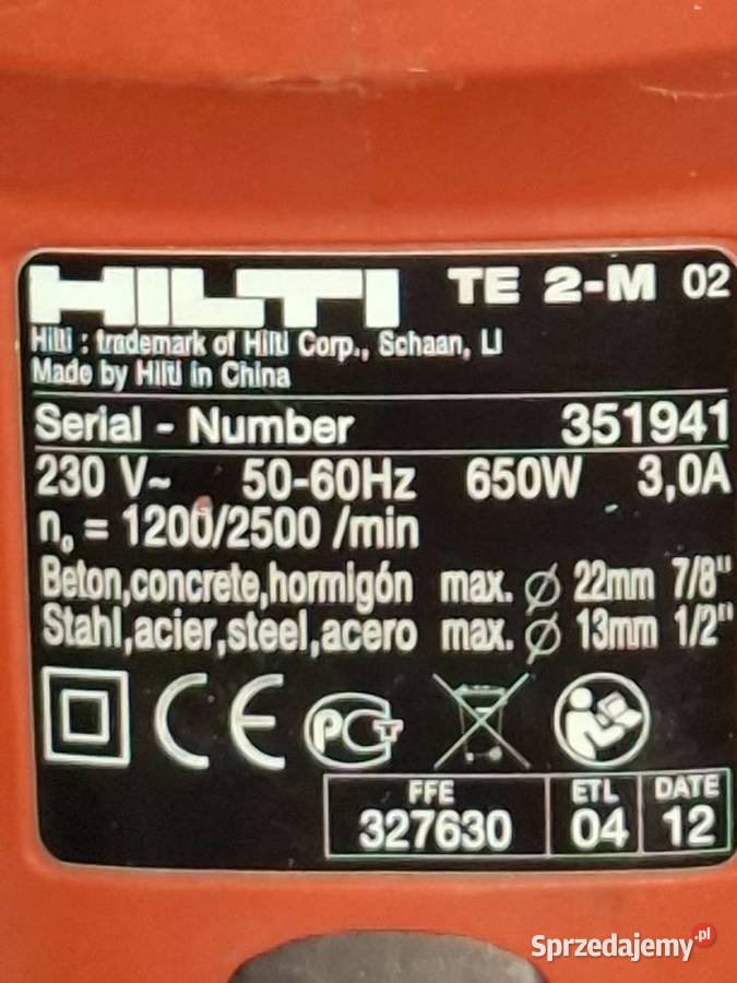 Wiertarka hilti te 2m mazowieckie Warszawa sprzedam