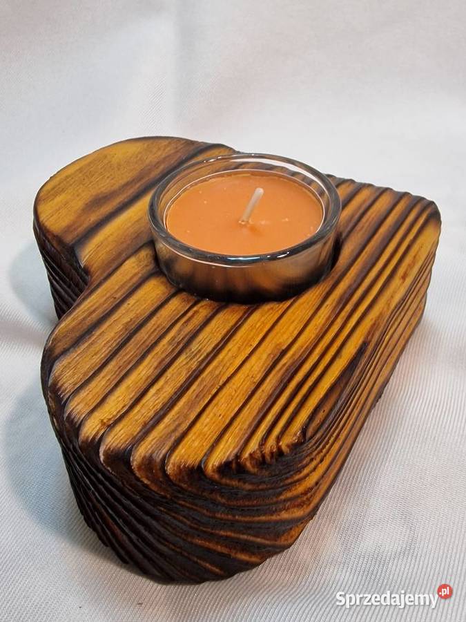 Świecznik drewniany serce karmelowy na tealight Sępopol