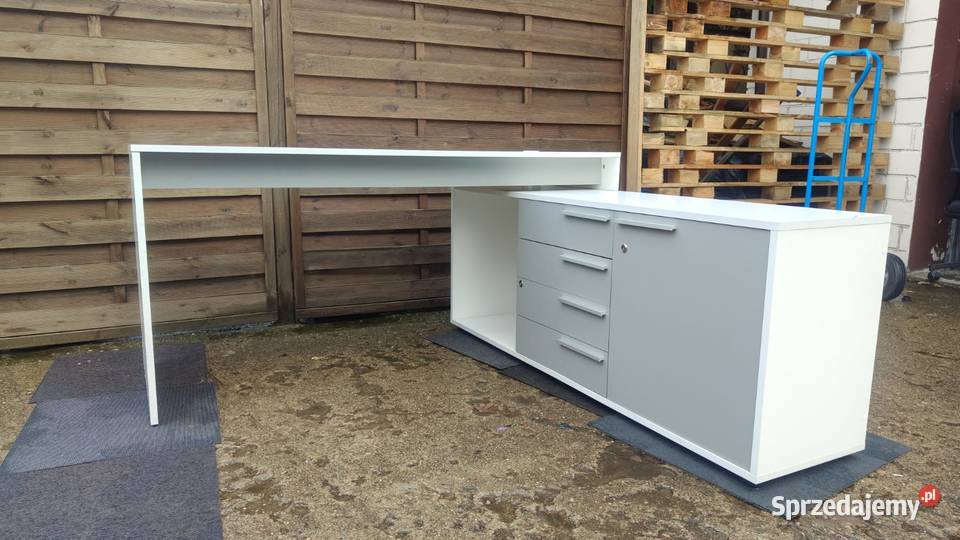 Biurko z komodą narożne biały szary Warszawa