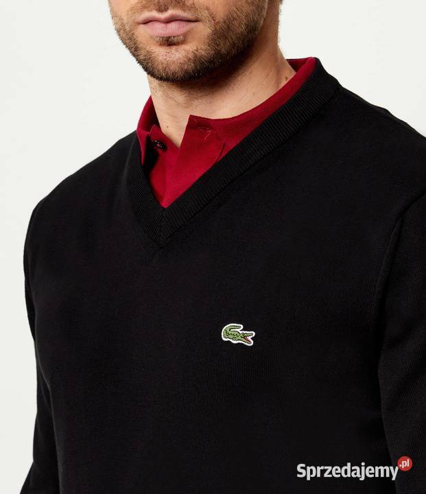Sweter bawełniany Lacoste Vneck klasyczny