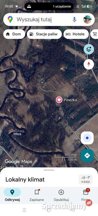 Działka z linią brzegową Wkry 71929m2 Sprzedaż Płaciszewo