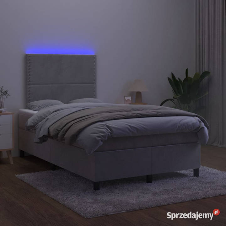 Łóżko kontynentalne z materacem i LED jasnoszare 193cm