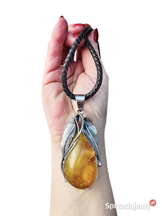 Wisiorek srebro 925 bursztyn bałtycki rękodzieło Pomlewo