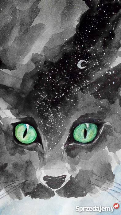 NOC JEST KOTEM akwarela artystki Adriany Laube Malarstwo Katowice