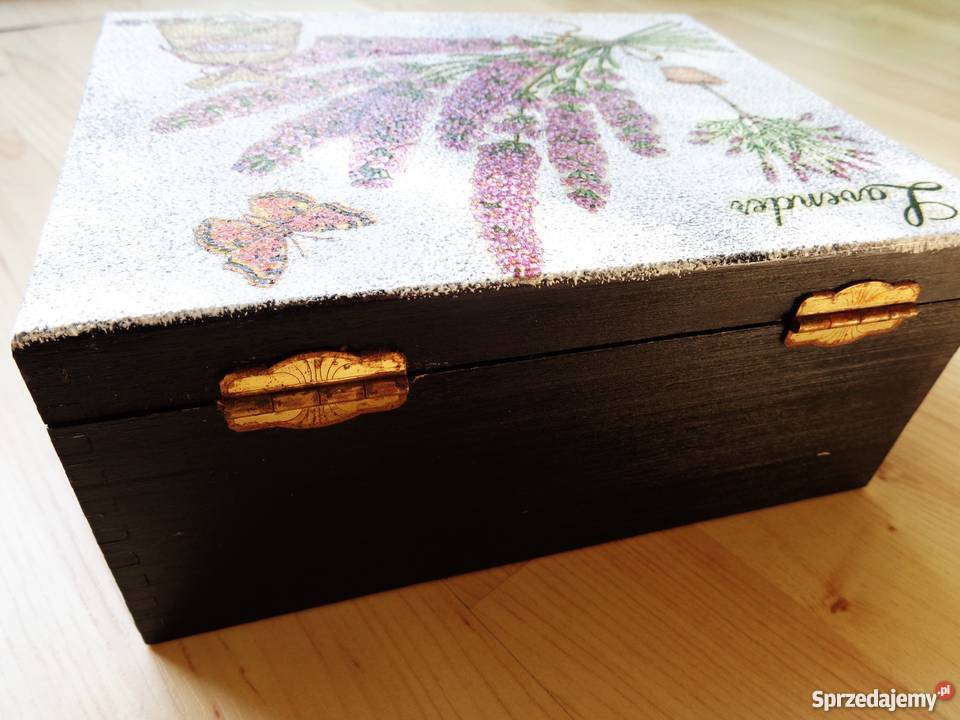 Drewniana ozdobna LAWENDA skrzyneczka na skarby Warszawa