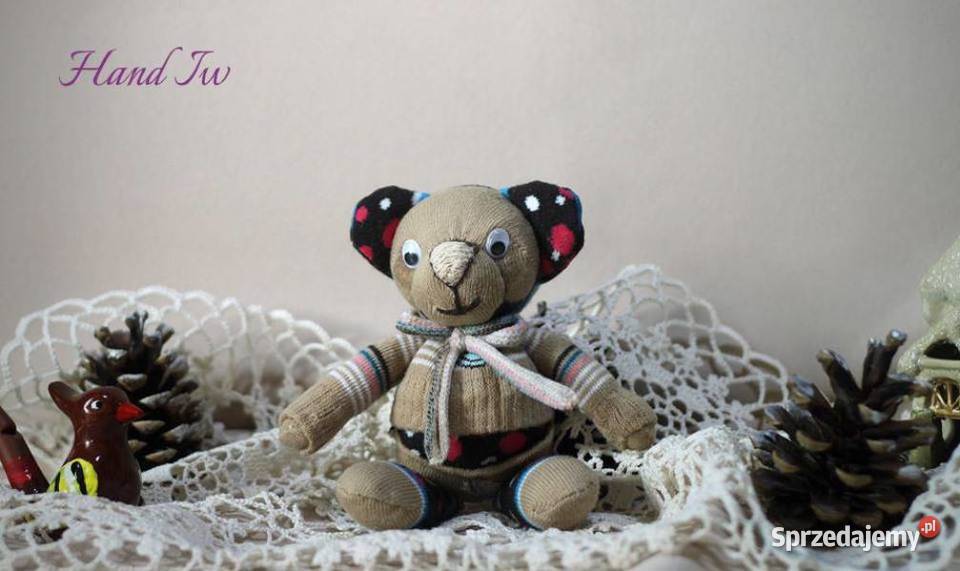 MIŚ Z ŁATKĄ skarpeciak rękodzieło HandIw Łódź