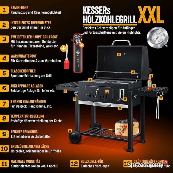 Grill węglowy KESSER KHKGP23 XXL na kółkach NOWY świętokrzyskie Kornica