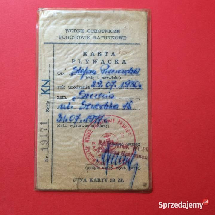 1906 Karta Pływacka Przeradzki zachodniopomorskie Szczecin