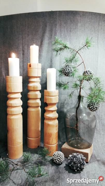 Świecznik drewniany ręcznie toczony rękodzieło Wieluń