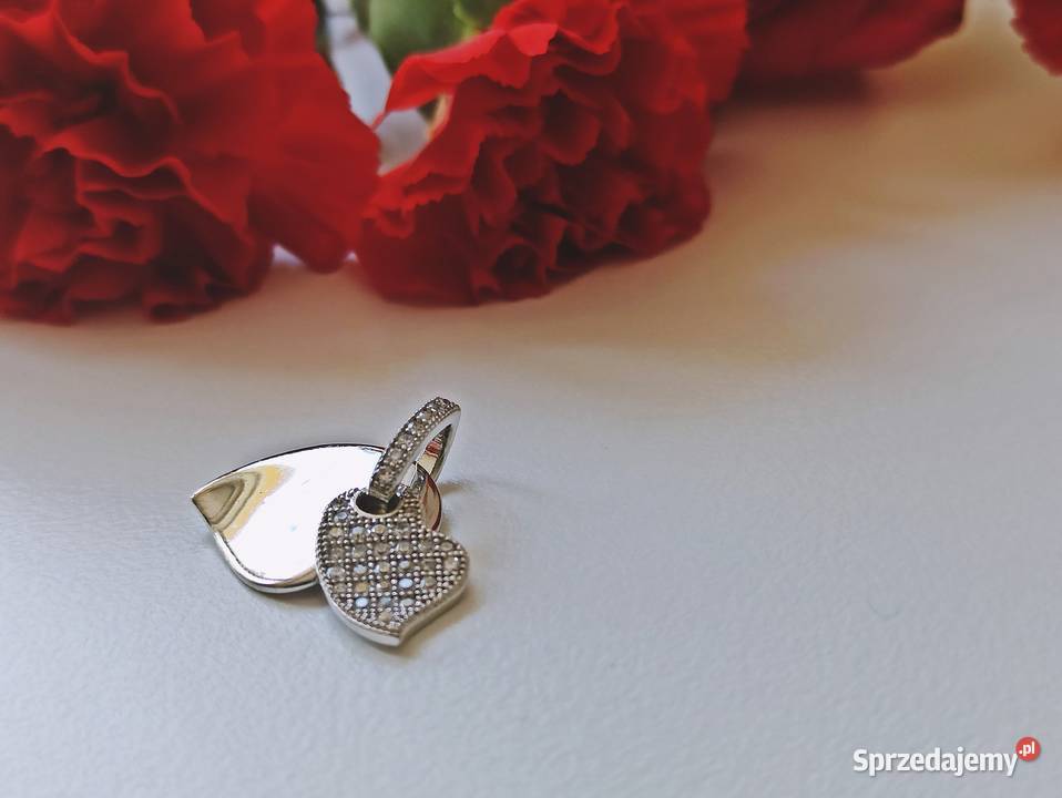Zawieszka wisiorek dwa serca srebro 925 cyrkonia mazowieckie Warszawa