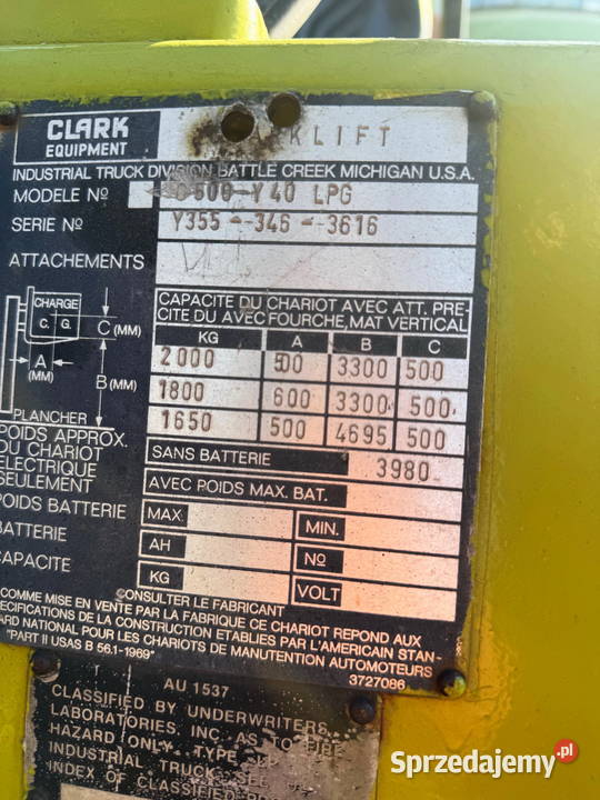 wózek widłowy CLARK C500Y40 LPG 2000 330m Działoszyn