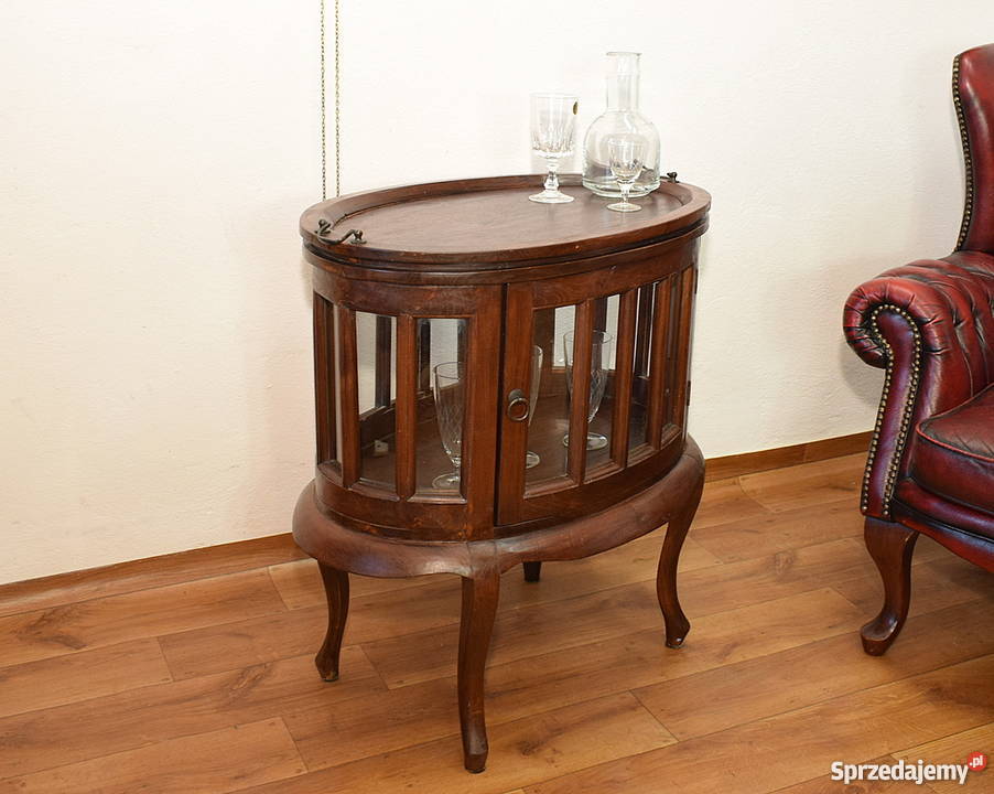 Kolonialny barek tekowy szafka z tacą stolik tek Meble Świdnica