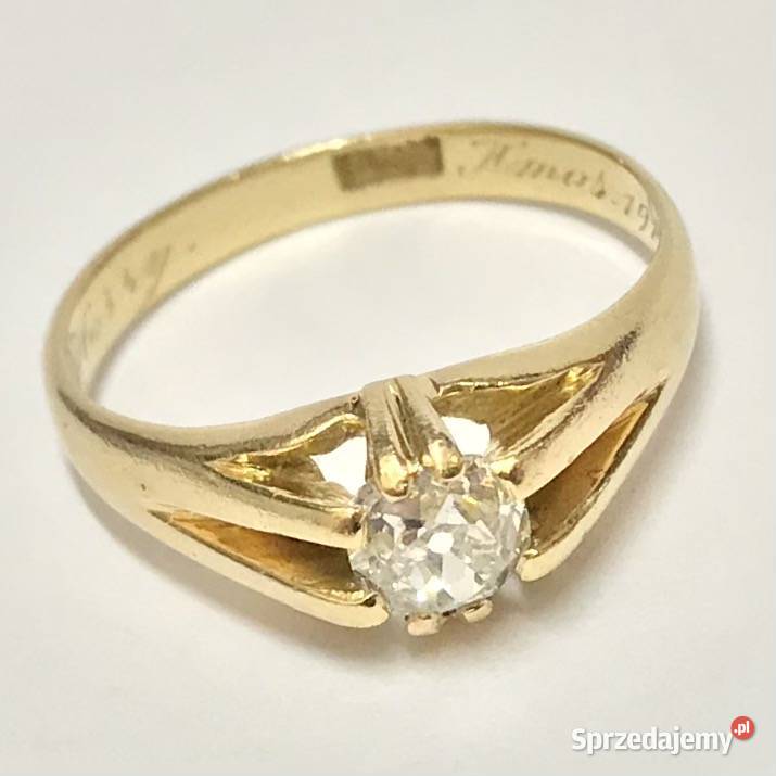 Złoty PIERŚCIONEK 750 18K z DIAMENTEM w starym Pierścionki Warszawa sprzedam
