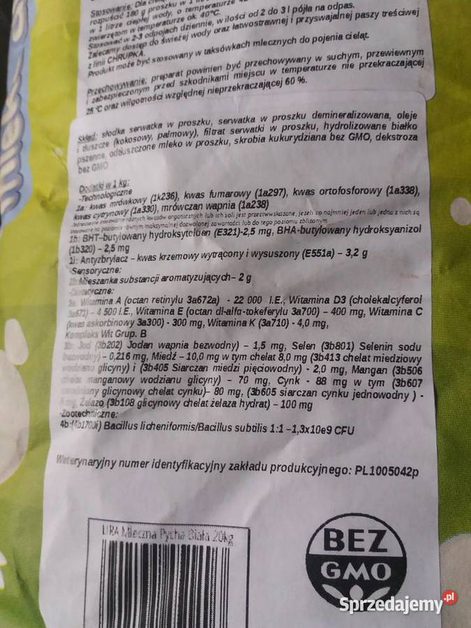 Mleko zastępcze cieląt 20 MLECZNA PYCHA BIAŁA