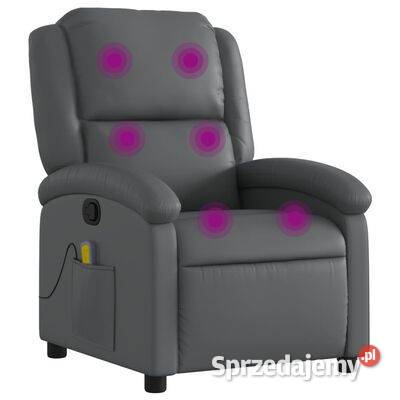 vidaXL Rozkładany fotel masujący, szary, obity sztuczną skór