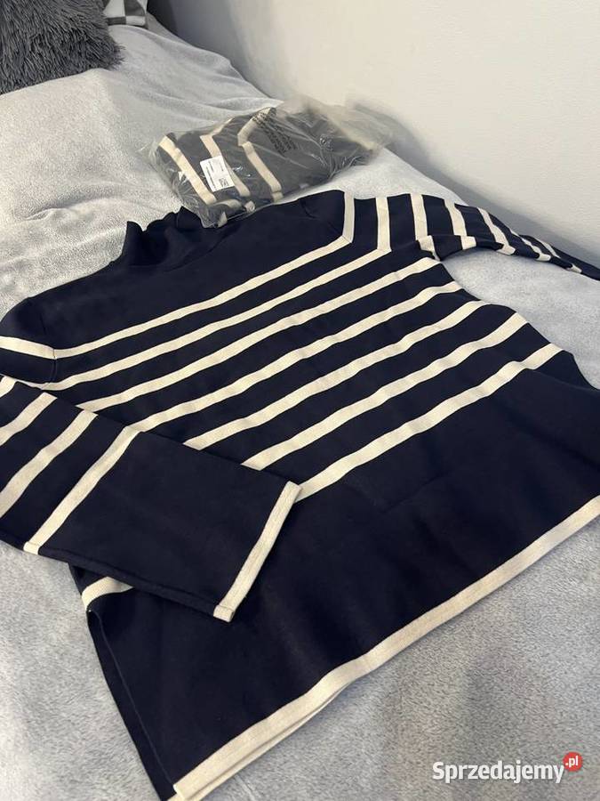 Sweter golf w paski grantowy kremowy nowy Moda i Styl podkarpackie Jasło