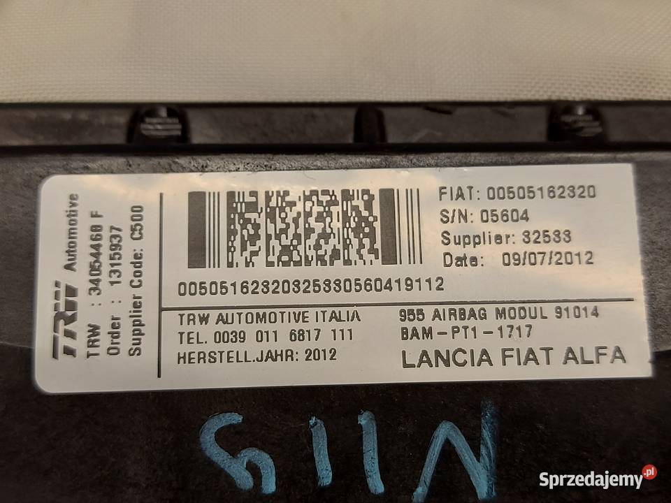 ALFA ROMEO MITO 12r poduszka AIRBAG pasażera świętokrzyskie Kielce