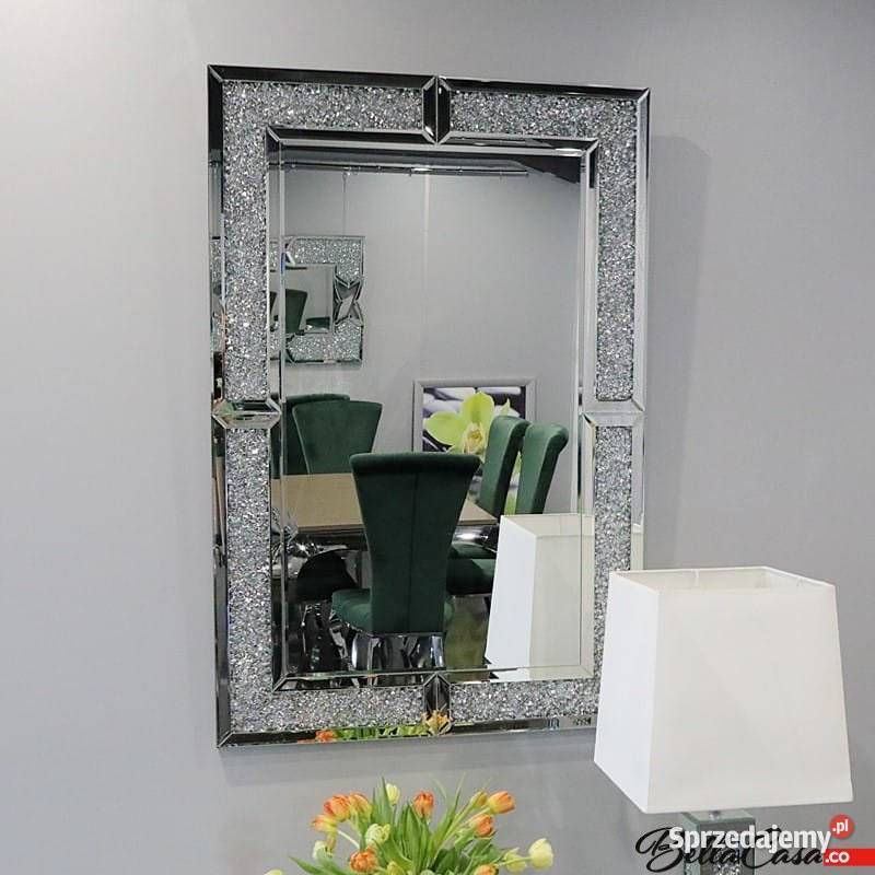 Lustro glamour duże srebrne wiszące zatopione Warszawa