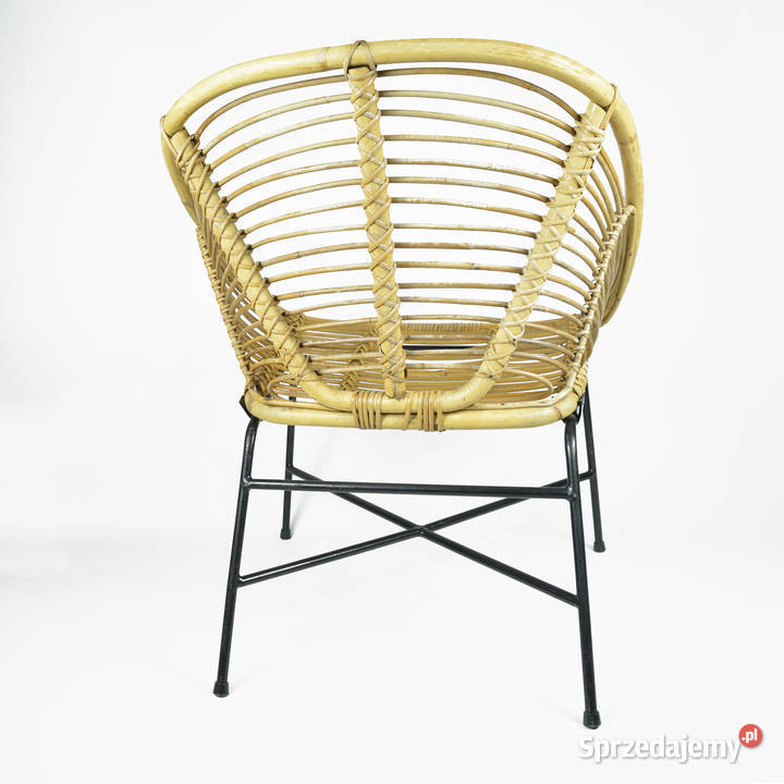 Rattanowy fotel kubełkowy Dania lata 60