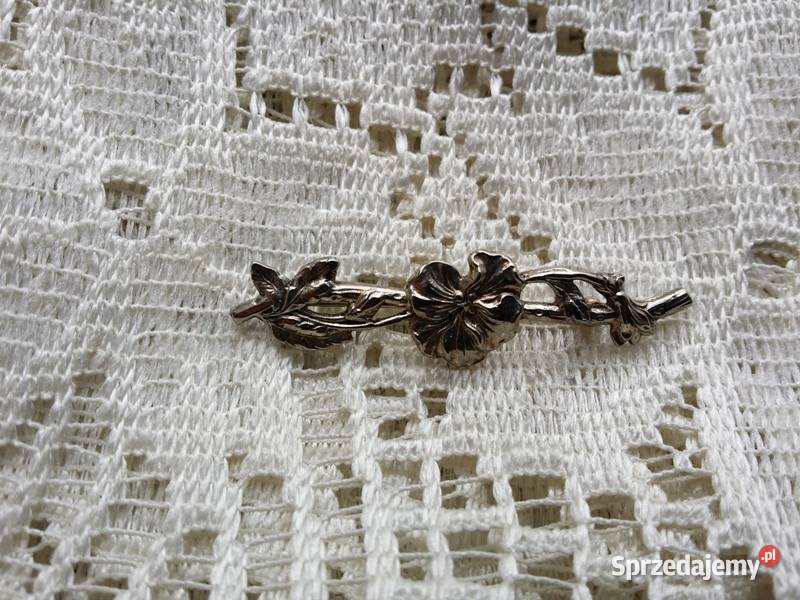 Stara angielska broszka metalowy kwiatek Ochojno