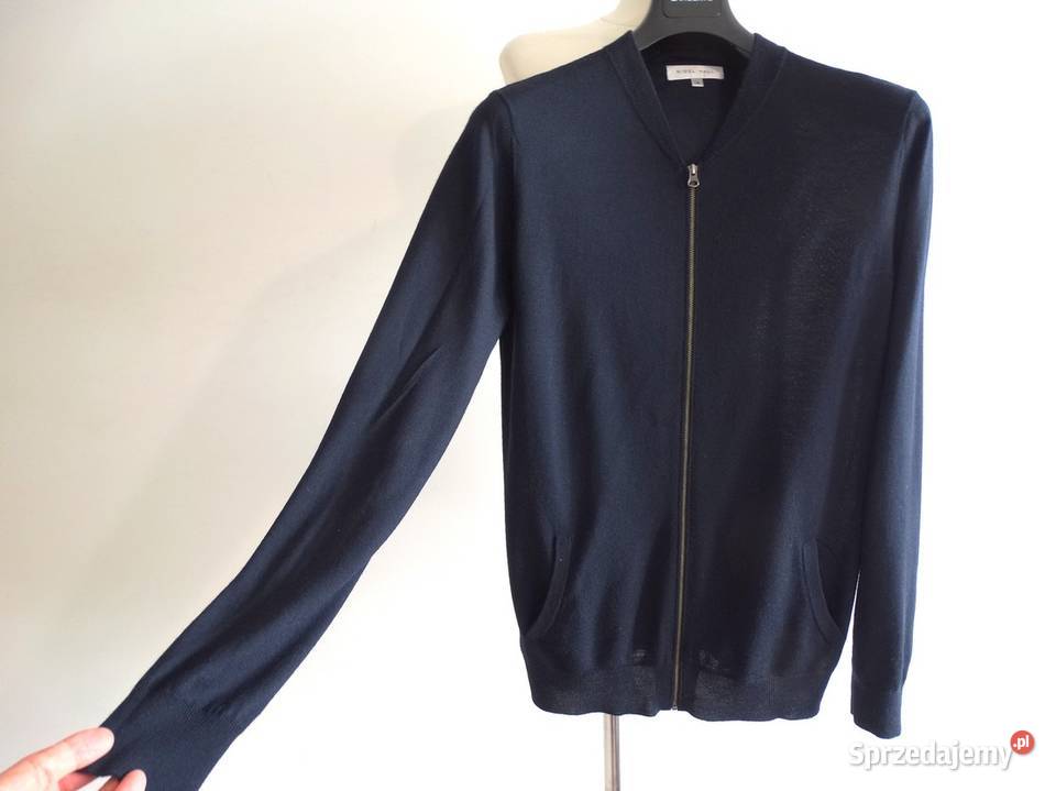 Sweter Męski Wełniany Granatowy Bomber Rozpinany Łomża sprzedam