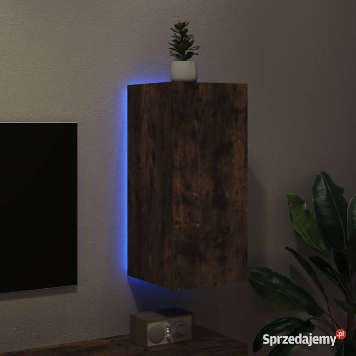 Ścienna szafka TV z LED przydymiony dąb Warszawa