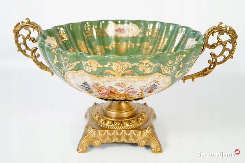 Porcelanowa patera misa okuta brązem zielona Gizałki sprzedam