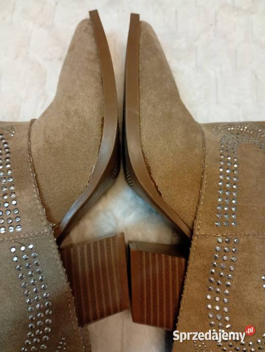 40 beżowe bogato zdobione krótkie Kozaki 25.4cm Kraków