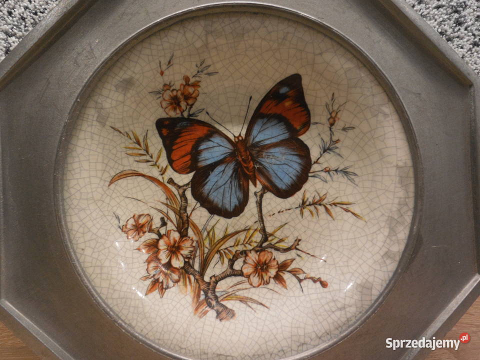 Ceramiczny talerz w oprawie cynowej Porcelana i szkło Raszków