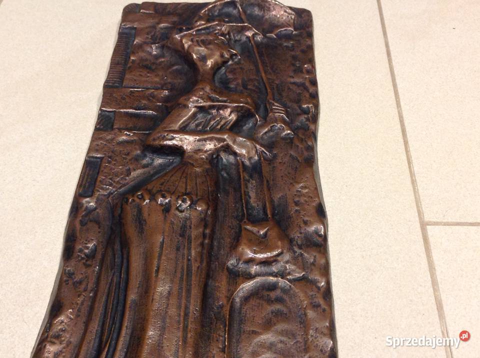 Stara Płaskorzeźba Miedziana Sygnowana Nowa Sól