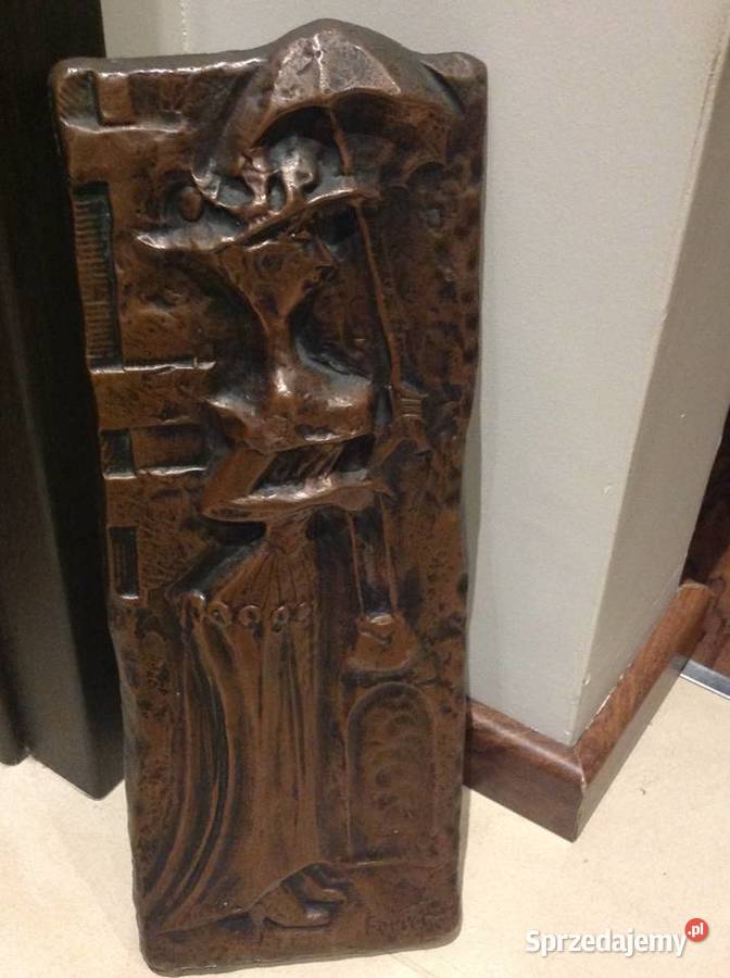 Stara Płaskorzeźba Miedziana Sygnowana lubuskie Nowa Sól
