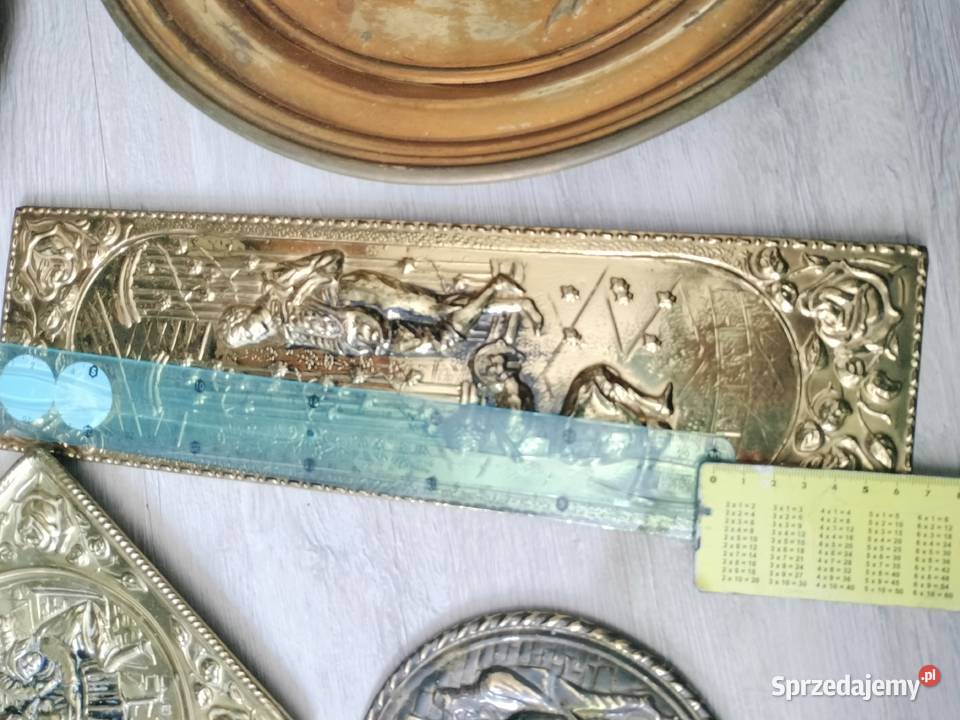 Talerze ozdobne miedziane metalowe miedzioryt Choszczno